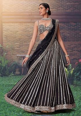 Black Zari Embroidered Banglori Silk Lehenga Set