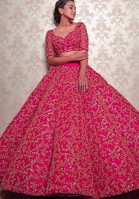 Pink Sequin Zari Embroidered Banglori Silk Lehenga Set