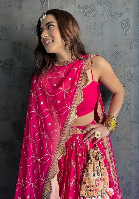 Magenta Sequin Zari Embroidered Banglori Silk Lehenga Set