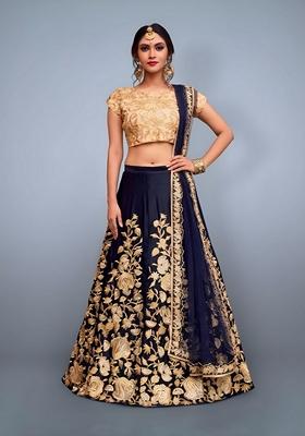 Blue Zari Dori Embroidered Banglori Silk Lehenga Set
