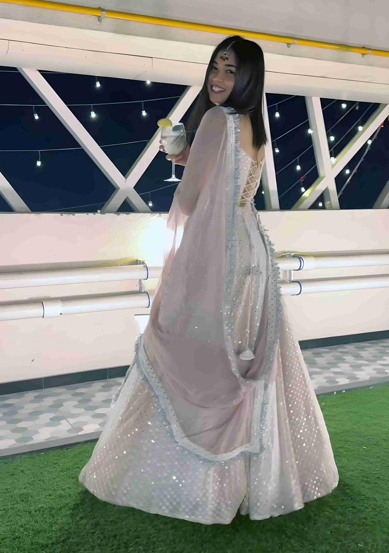 Multicolor Sequin Thread Embroidered Banglori Silk Lehenga Set