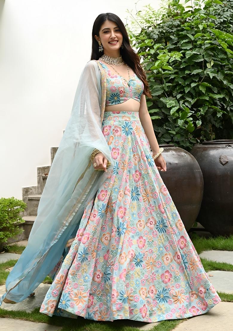 Multicolor Digital Print Banglori Silk Lehenga Set