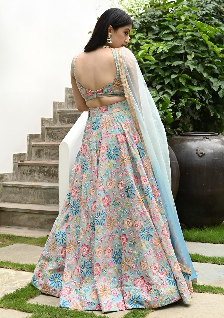 Multicolor Digital Print Banglori Silk Lehenga Set