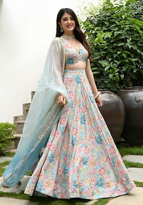 Multicolor Digital Print Banglori Silk Lehenga Set