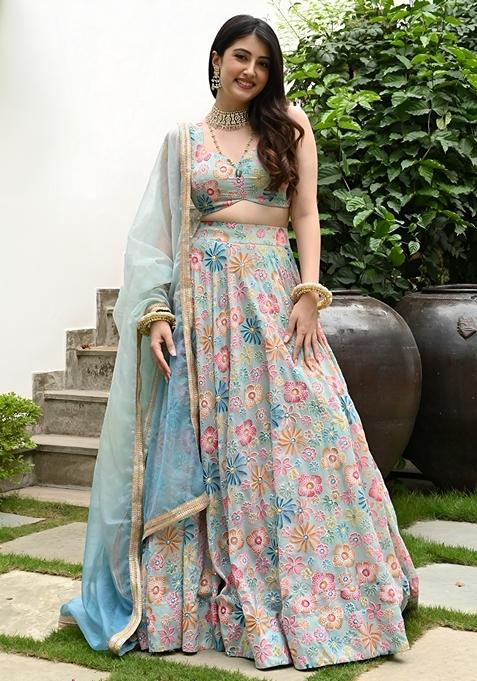 Multicolor Digital Print Banglori Silk Lehenga Set