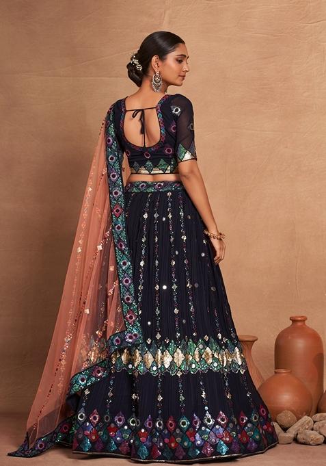 Black Sequin Embroidered Banglori Silk Lehenga Set