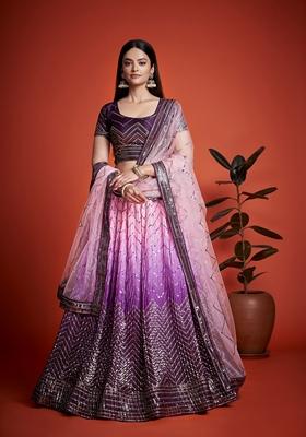 Purple Sequin Embroidered Banglori Silk Lehenga Set