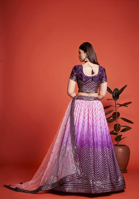 Purple Sequin Embroidered Banglori Silk Lehenga Set