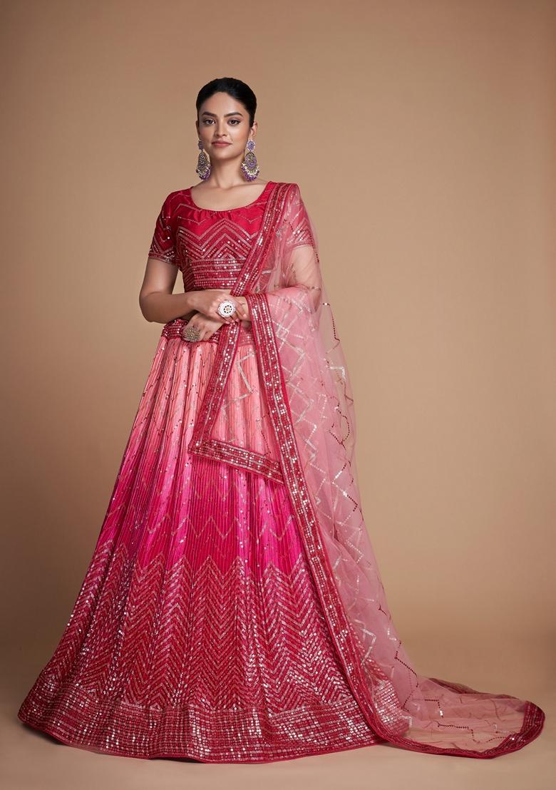 Magenta Sequin Embroidered Banglori Silk Lehenga Set
