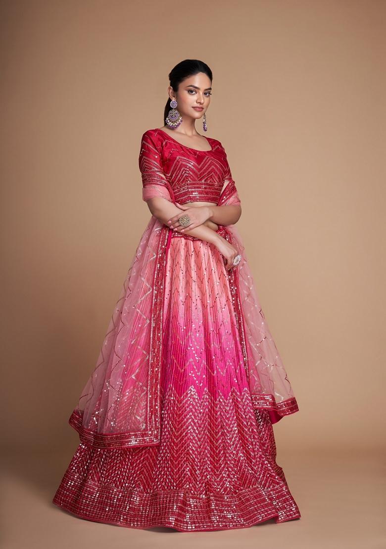 Magenta Sequin Embroidered Banglori Silk Lehenga Set