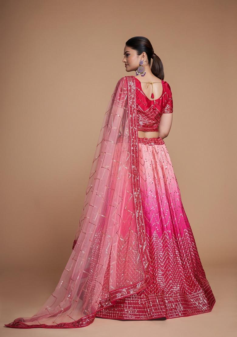 Magenta Sequin Embroidered Banglori Silk Lehenga Set