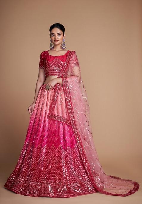 Magenta Sequin Embroidered Banglori Silk Lehenga Set