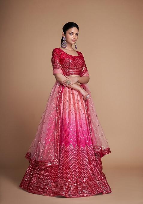 Magenta Sequin Embroidered Banglori Silk Lehenga Set