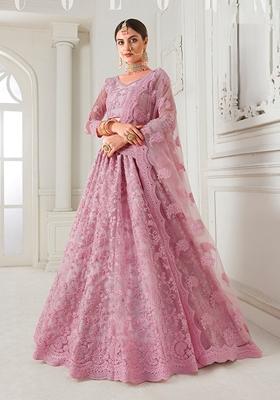 Baby Pink Embroidered Net Lehenga Set