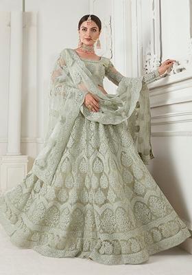 Light Green Embroidered Net Lehenga Set