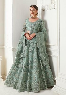 Light Turquoise Embroidered Net Lehenga Set