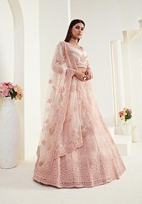 Light Peach Embroidered Net Lehenga Set