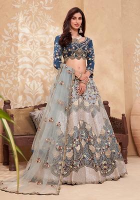 Light Blue Embroidered Net Lehenga Set