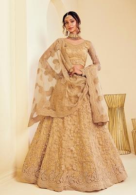 Golden Embroidered Net Lehenga Set