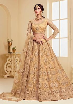 Chiku Brown Embroidered Net Lehenga Set