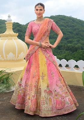 Multicolor Embroidered Heavy Silk Lehenga Set
