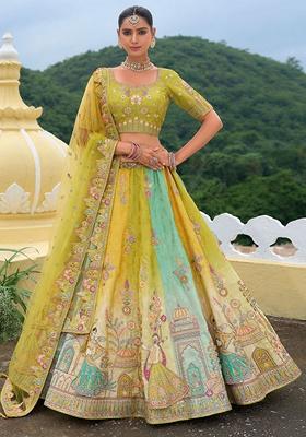 Multicolor Embroidered Heavy Silk Lehenga Set