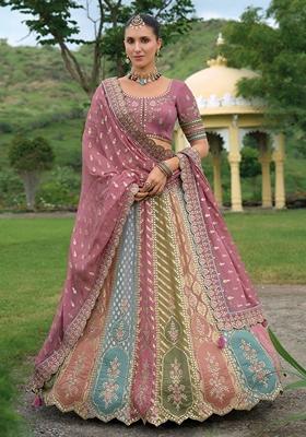 Multicolor Embroidered Heavy Silk Lehenga Set