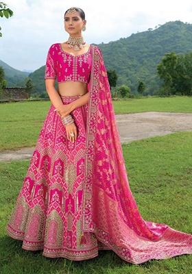 Pink Embroidered Heavy Silk Lehenga Set