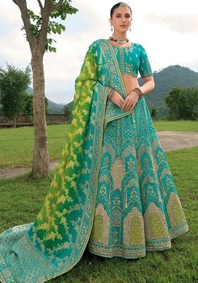 Rama Blue Embroidered Heavy Silk Lehenga Set
