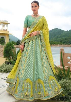 Pista Green Embroidered Heavy Silk Lehenga Set