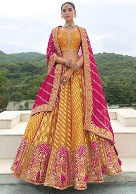 Orange Embroidered Heavy Silk Lehenga Set