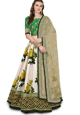 Multicolor Embroidered Art Silk Lehenga Set