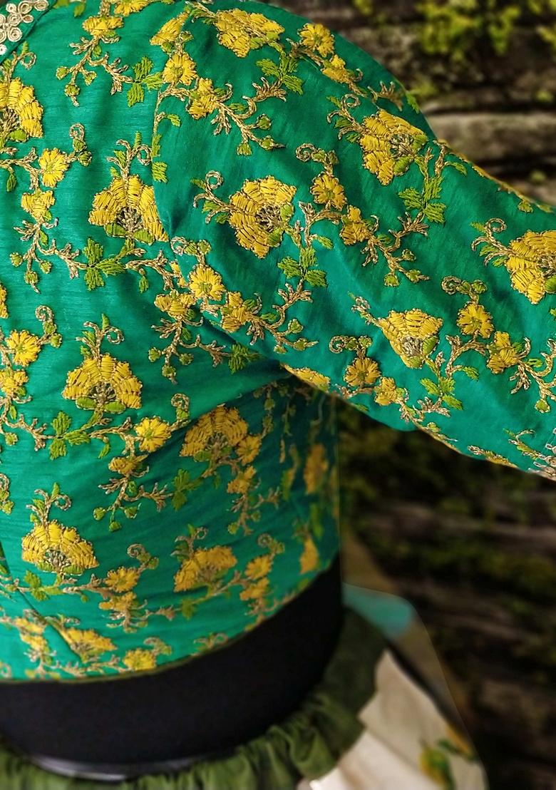 Multicolor Embroidered Art Silk Lehenga Set