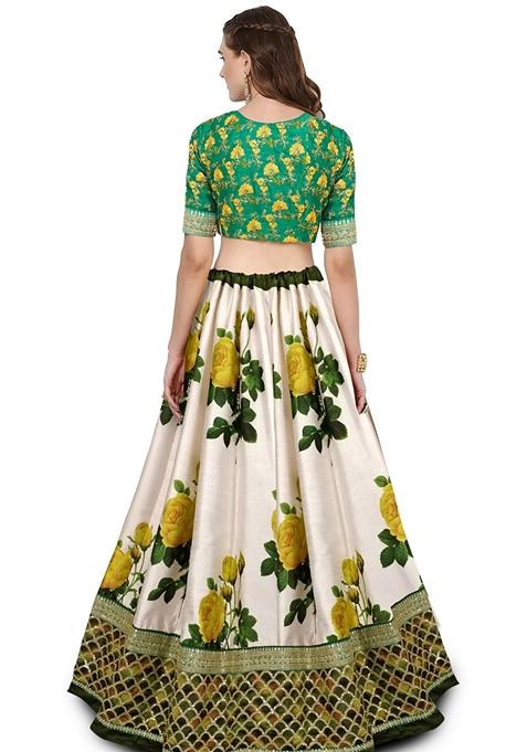 Multicolor Embroidered Art Silk Lehenga Set