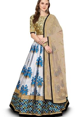 Multicolor Embroidered Art Silk Lehenga Set