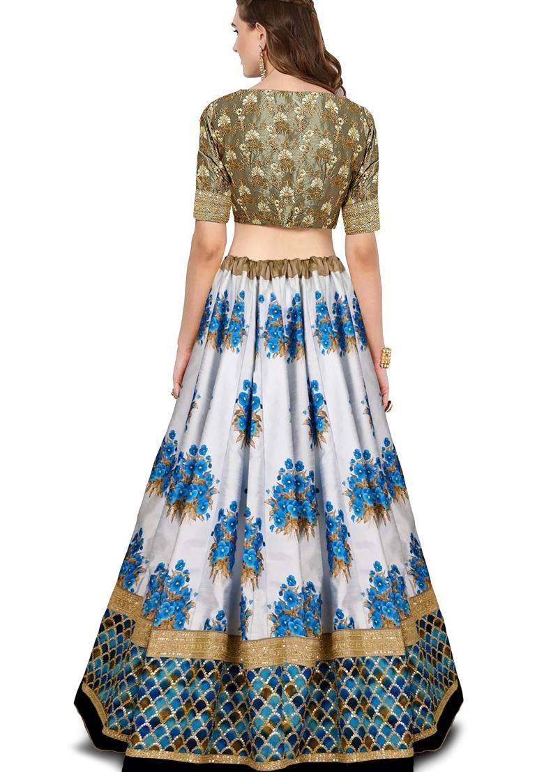 Multicolor Embroidered Art Silk Lehenga Set