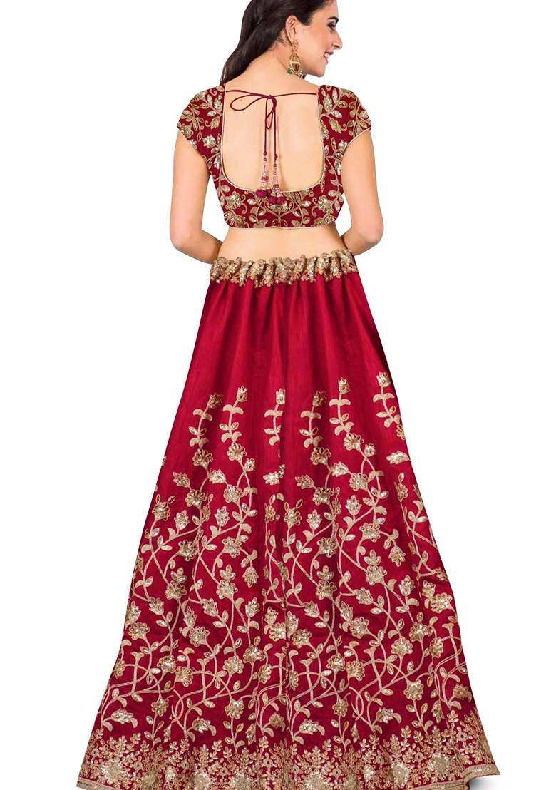 Red Embroidered Silk Blend Lehenga Set for Diwali and Festive Wear - Indya