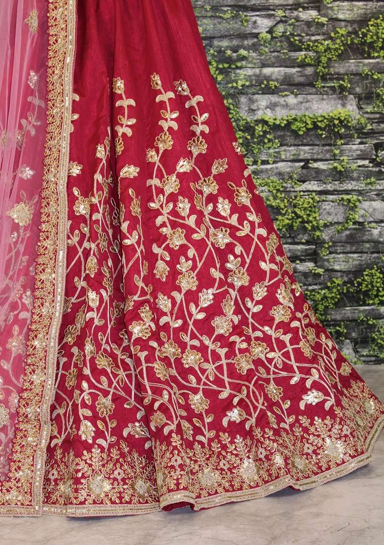 Red Embroidered Silk Blend Lehenga Set for Diwali and Festive Wear - Indya