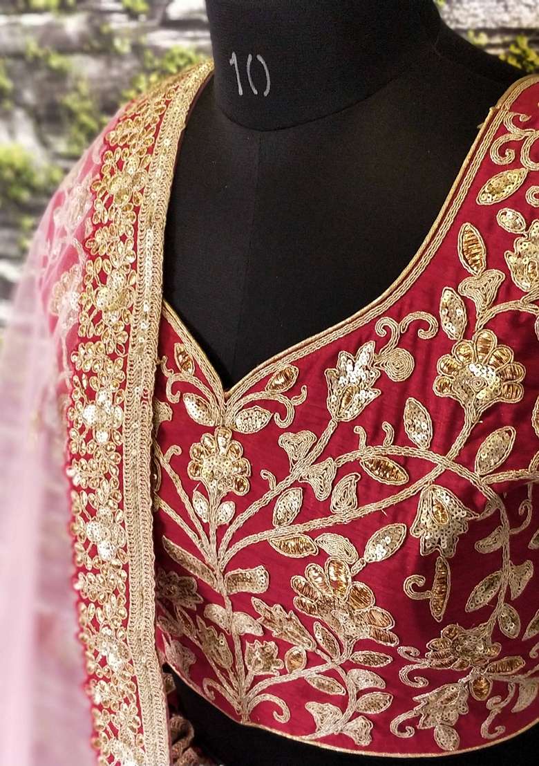 Red Embroidered Silk Blend Lehenga Set for Diwali and Festive Wear - Indya
