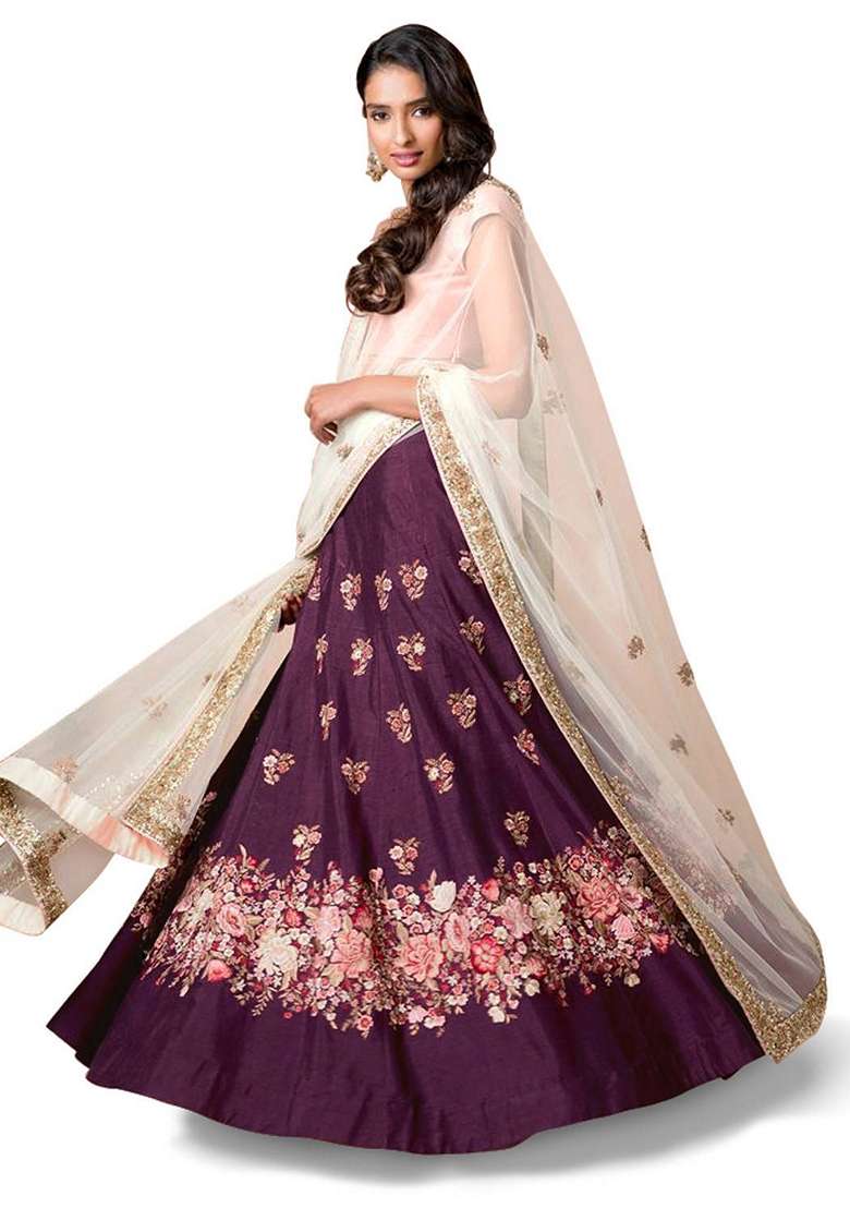 Purple Silk Blend Lehenga Set with Embroidered for Diwali | Wedding & Festive Wear - Indya