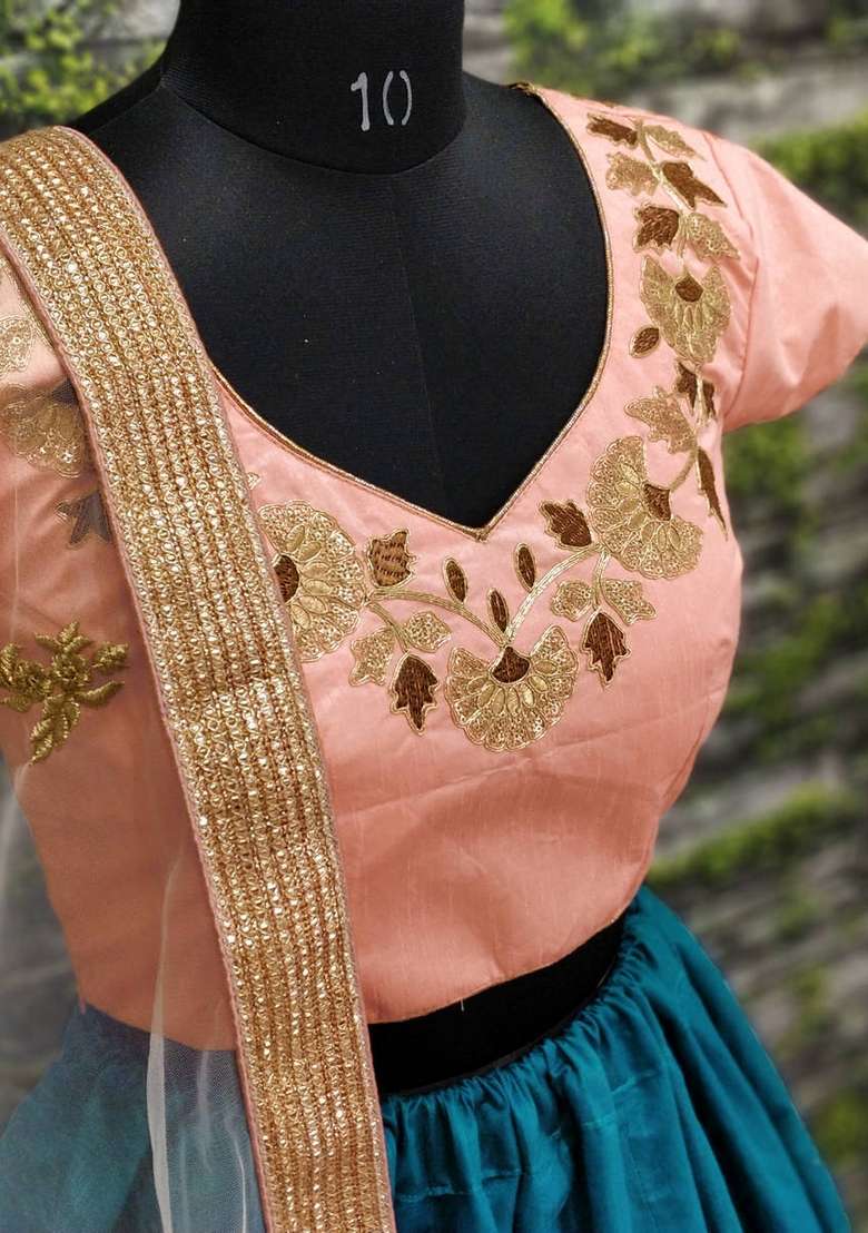 Blue Silk Blend Lehenga Set with Embroidered for Diwali | Wedding & Festive Wear - Indya
