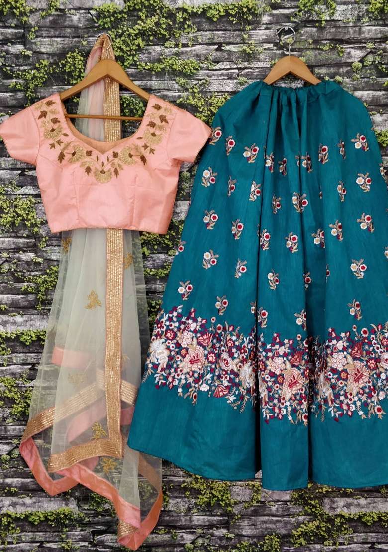 Blue Silk Blend Lehenga Set with Embroidered for Diwali | Wedding & Festive Wear - Indya