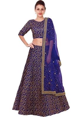 Blue Embroidered Silk Lehenga Set