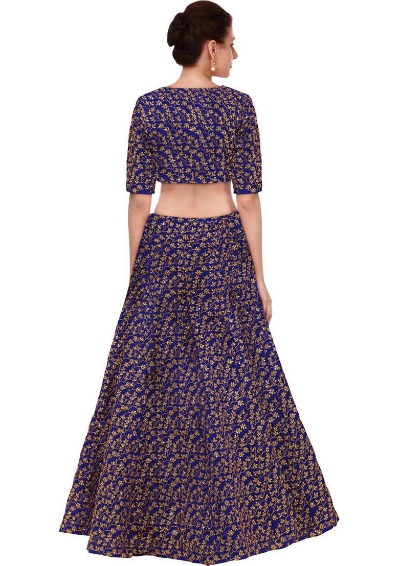 Blue Silk Blend Lehenga Set with Embroidered for Diwali | Wedding & Festive Wear - Indya