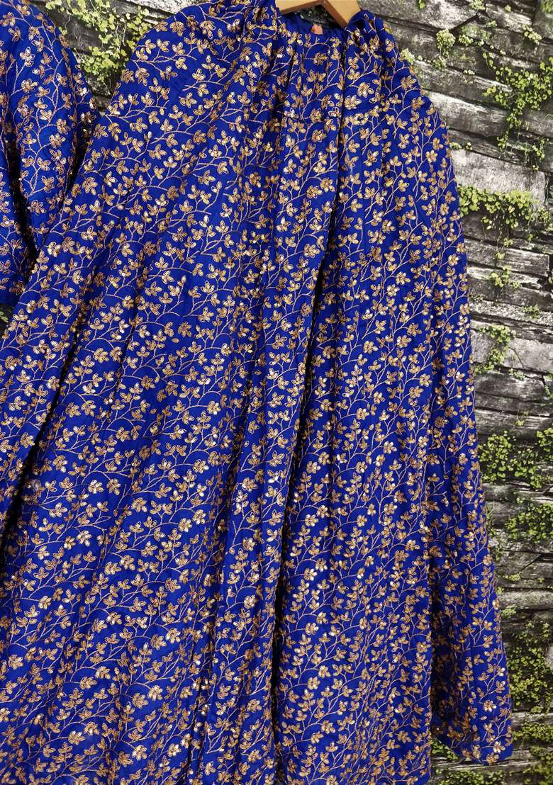 Blue Silk Blend Lehenga Set with Embroidered for Diwali | Wedding & Festive Wear - Indya