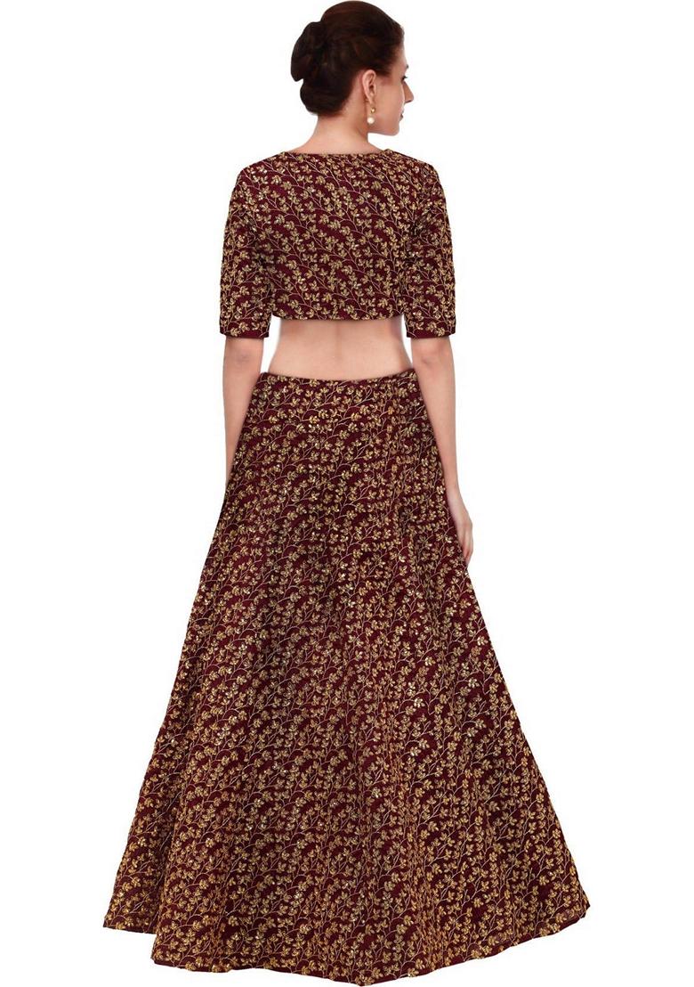Maroon Embroidered Silk Lehenga Set