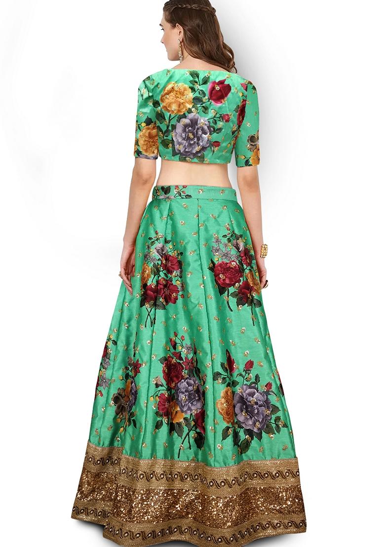Green Embroidered Art Silk Lehenga Set