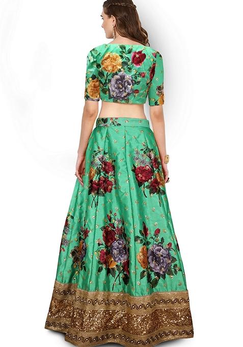 Green Embroidered Art Silk Lehenga Set