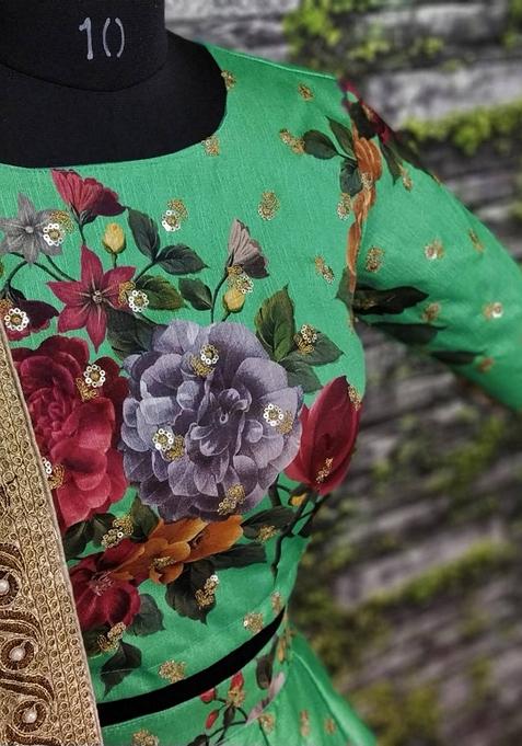 Green Embroidered Art Silk Lehenga Set