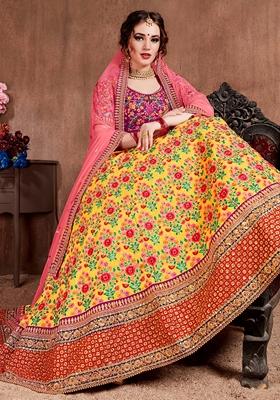 Yellow Embroidered Art Silk Lehenga Set